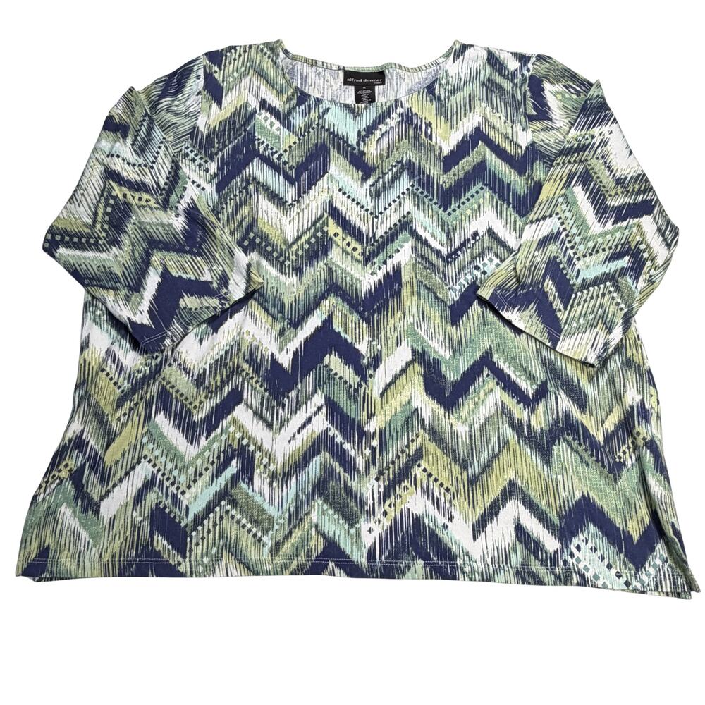 Alfred Dunner Top Women's XL 3/4 Sleeve Green Black Abstract Print